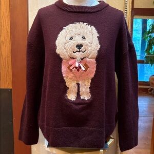Maeve  Anthropologie Crew-Neck Dog 🐶 Icon Pullover Sweater in Wine Color